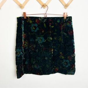 LOFT velvet green floral mini skirt